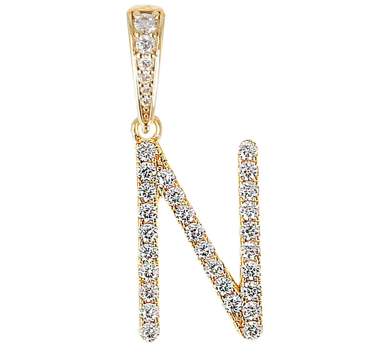 Diamonique Bold Initial Enhancer Pendant, 14K Gold Clad — View 29