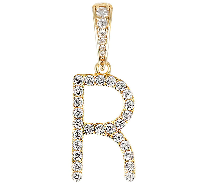 Diamonique Bold Initial Enhancer Pendant, 14K Gold Clad — View 37