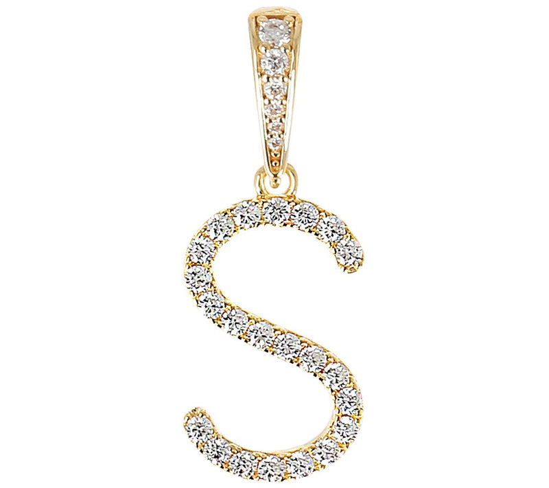 Diamonique Bold Initial Enhancer Pendant, 14K Gold Clad — View 39