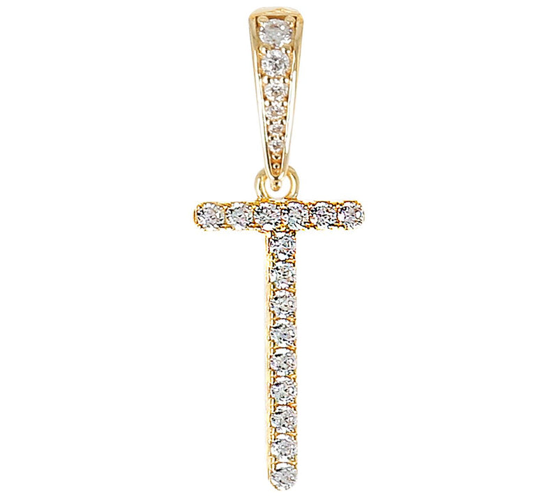 Diamonique Bold Initial Enhancer Pendant, 14K Gold Clad — View 41