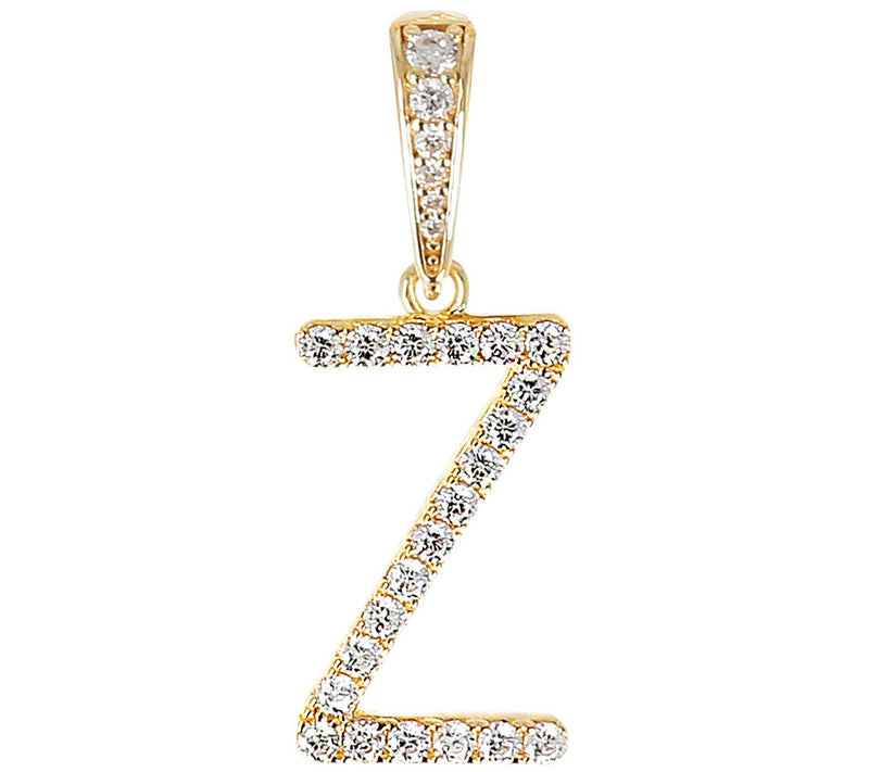 Diamonique Bold Initial Enhancer Pendant, 14K Gold Clad — View 53