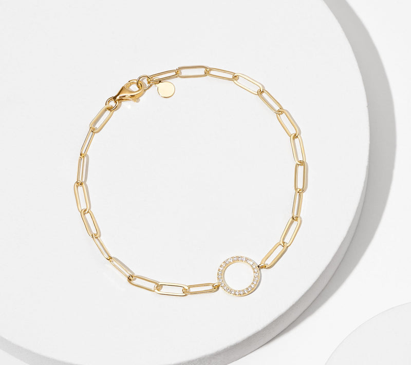 Diamonique Paperclip Link Circle Bracelet, 18Kld Clad — View 2