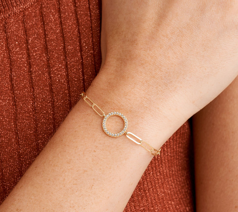 Diamonique Paperclip Link Circle Bracelet, 18Kld Clad — View 3