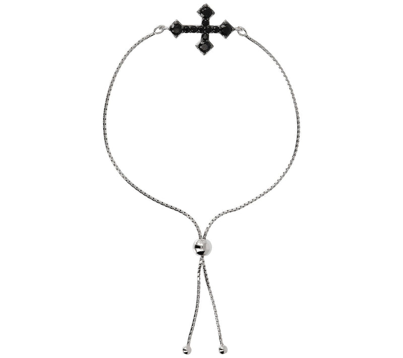 Mistero Black Spinel Cross Adjustable Bracelet,Sterling — View 4