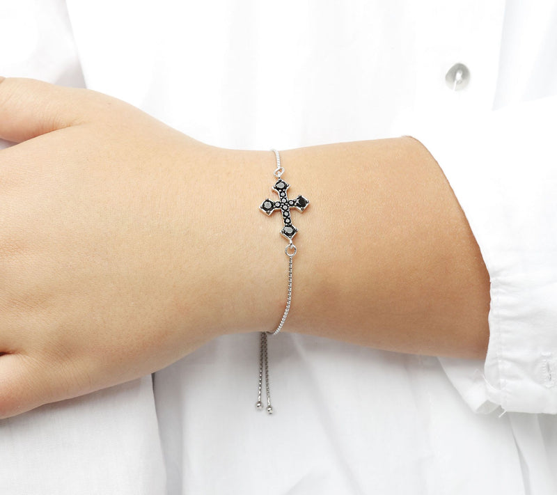 Mistero Black Spinel Cross Adjustable Bracelet,Sterling — View 5