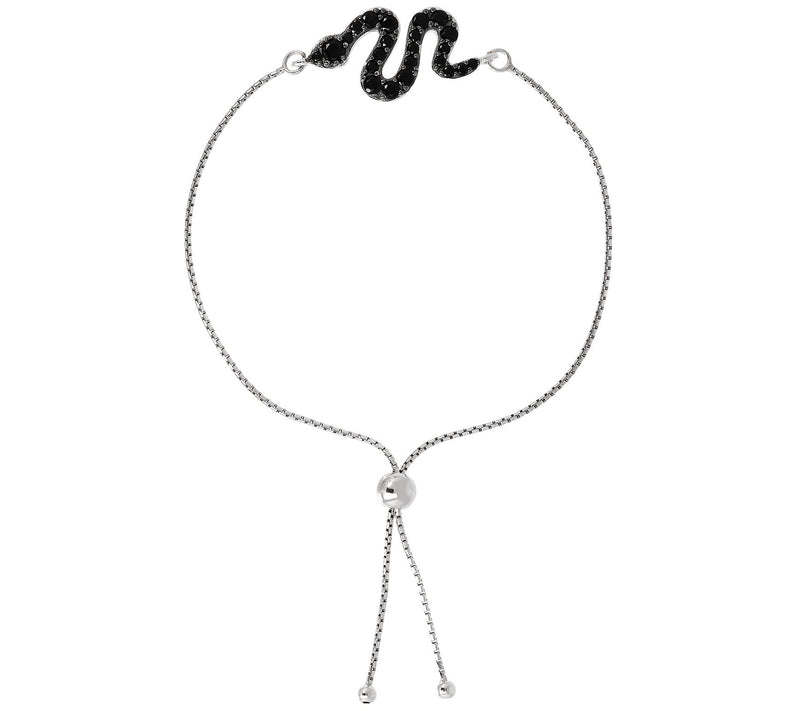 Mistero Black Spinel Snake Design Adjustable Brcelet, Sterlin — View 4