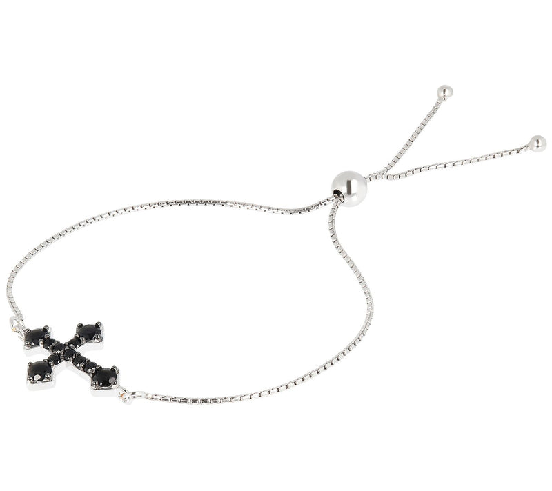 Mistero Black Spinel Snake Design Adjustable Brcelet, Sterlin — View 3