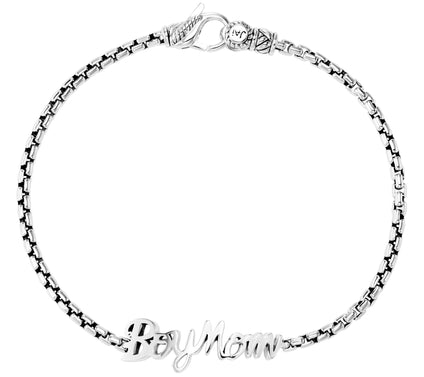JAI Sterling Silver Boy Mom  2.7mm Box Chain Br acelet