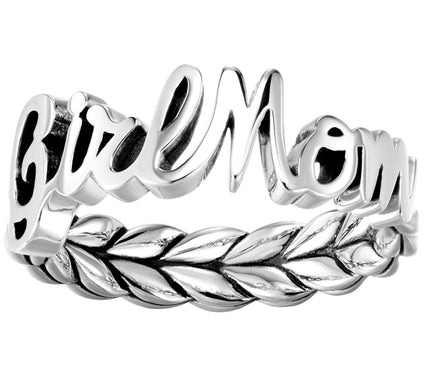 JAI Sterling Silver Girl Mom Script Ring