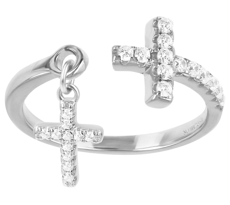 Diamonique 0.20 cttw Cross Dangle Ring, Sterlin g Silver — Main view