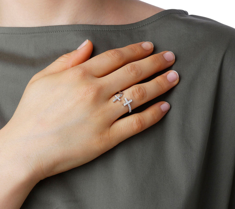 Diamonique 0.20 cttw Cross Dangle Ring, Sterlin g Silver — View 10