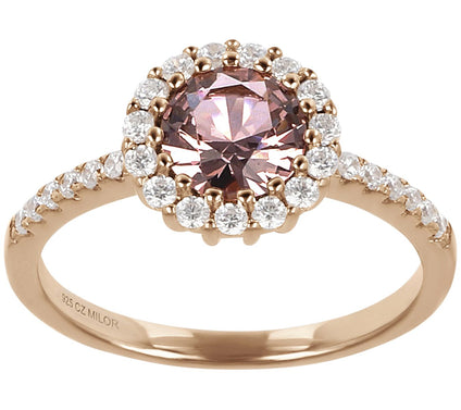 Diamonique 1.50 cttw Halo Ring, 14K Rose Clad
