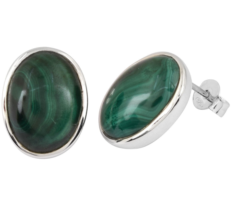 Sterling Silver Oval Malachite Stud Earrings — Main view