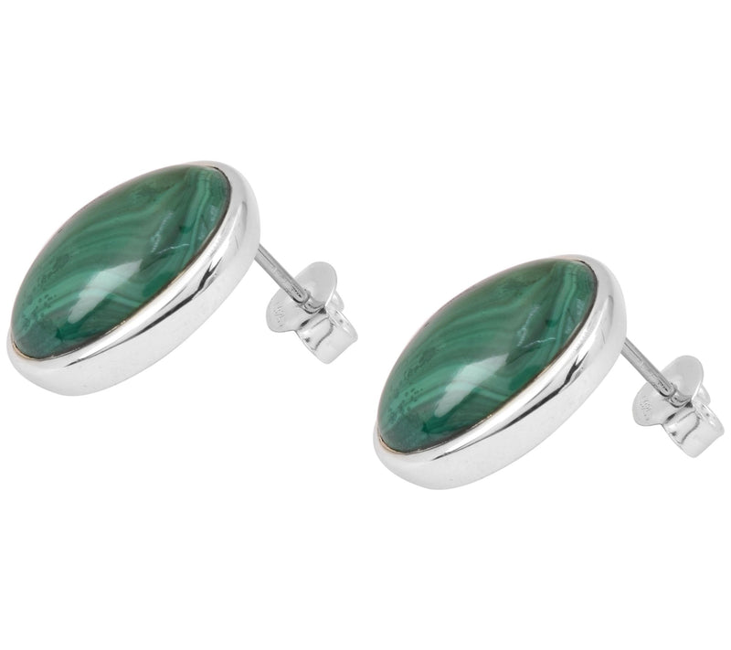Sterling Silver Oval Malachite Stud Earrings — View 5
