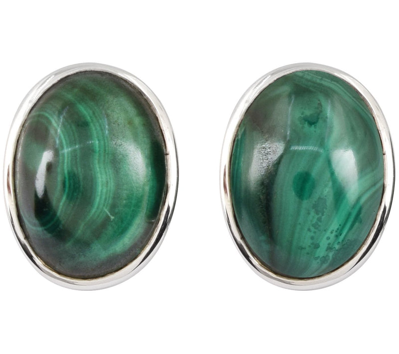 Sterling Silver Oval Malachite Stud Earrings — View 4