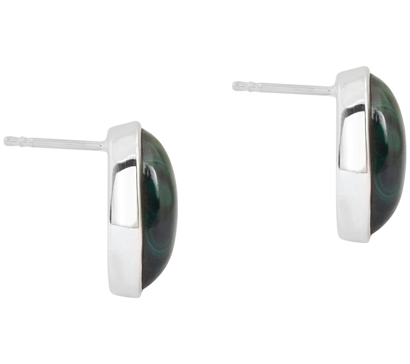 Sterling Silver Oval Malachite Stud Earrings — View 7