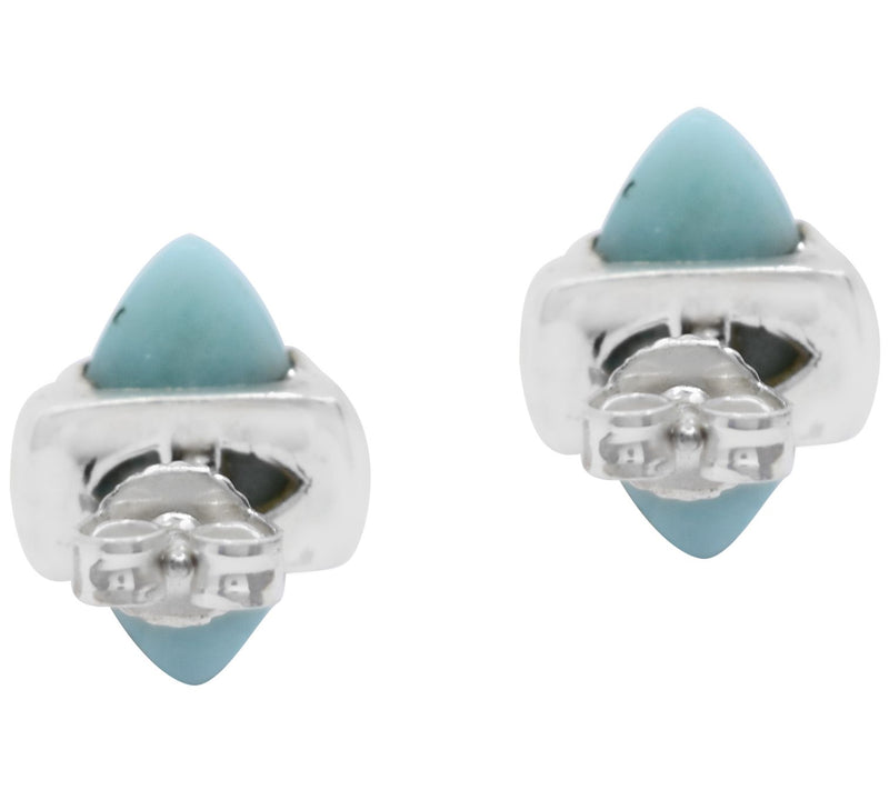 Sterling Silver Half Bezel Larimar Stud Earrings — View 4