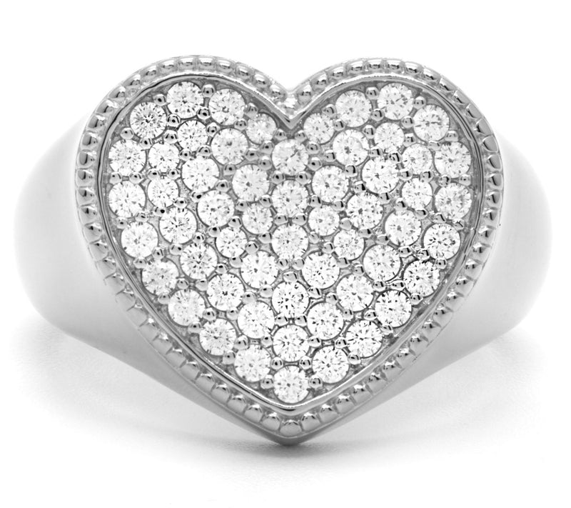 Diamonique 0.50 cttw Heart Signet Ring, Sterling Silver — View 3