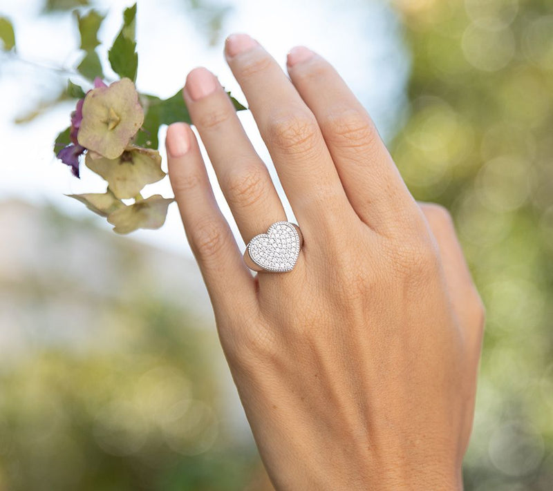 Diamonique 0.50 cttw Heart Signet Ring, Sterling Silver — View 8