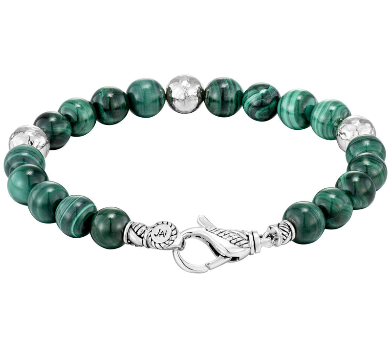 JAI Sterling Silver Malachite & Hammered Bead Bracelet — View 2