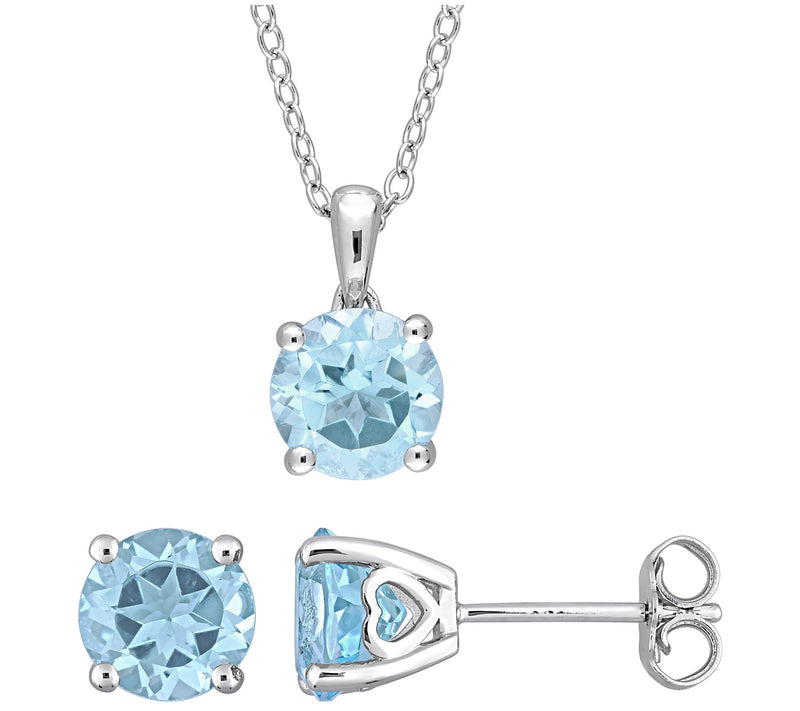 Affinity Gems Blue Topaz Earrings & Necklace Set, Sterling — View 3