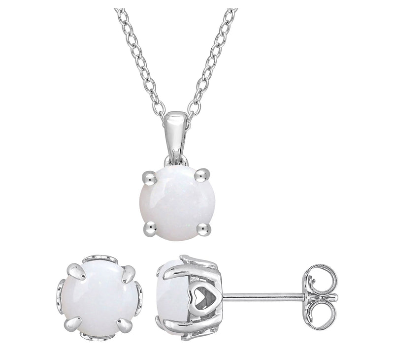 Affiniity Gems Opal Earrings & Necklace Set, St erling Silver — View 3