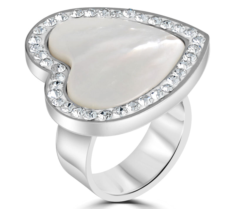 Steel by Design Mother-of-Pearl & Crystal HeartRing — View 3