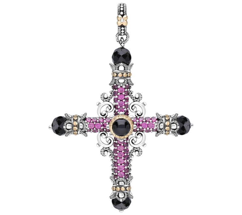Barbara Bixby Two-Tone Onyx & Rhodolite Cross Enhancer — Main view