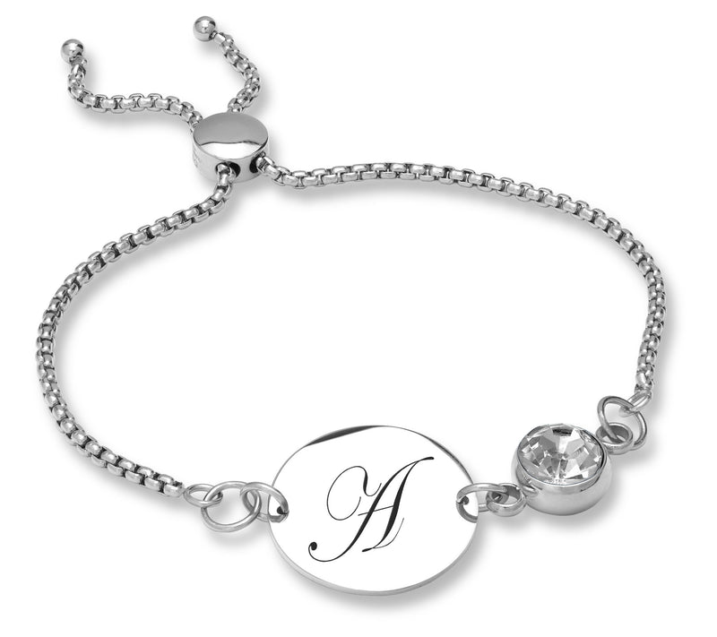 Steel By Design Initial Disc & Crystal Birthstone Bracelet — View 7