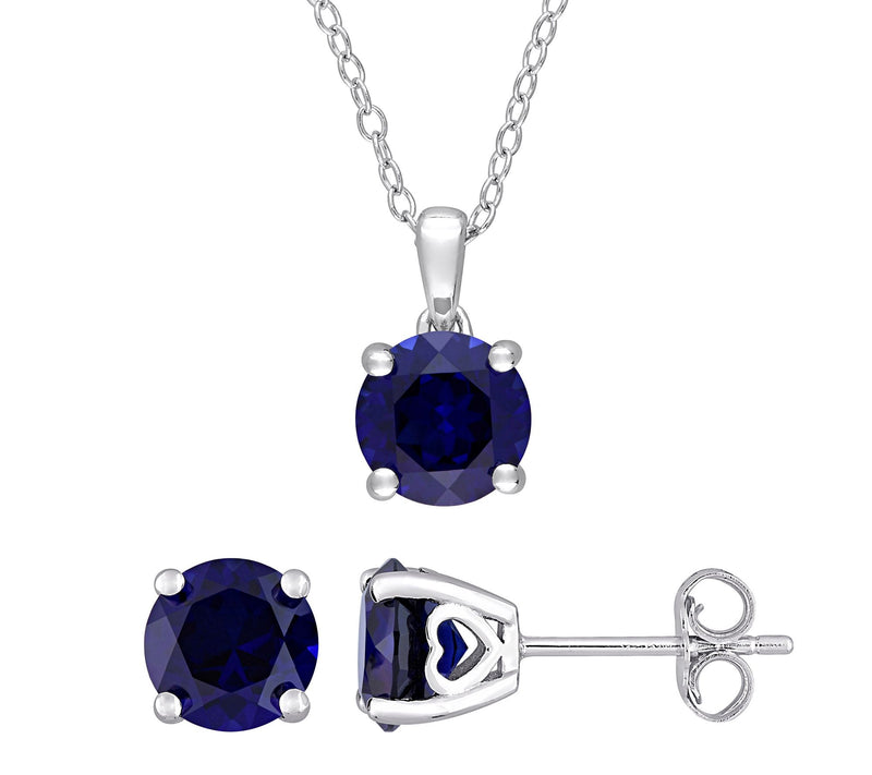 Sterling Silver Created Sapphire Earring & Necklace Set — Main view