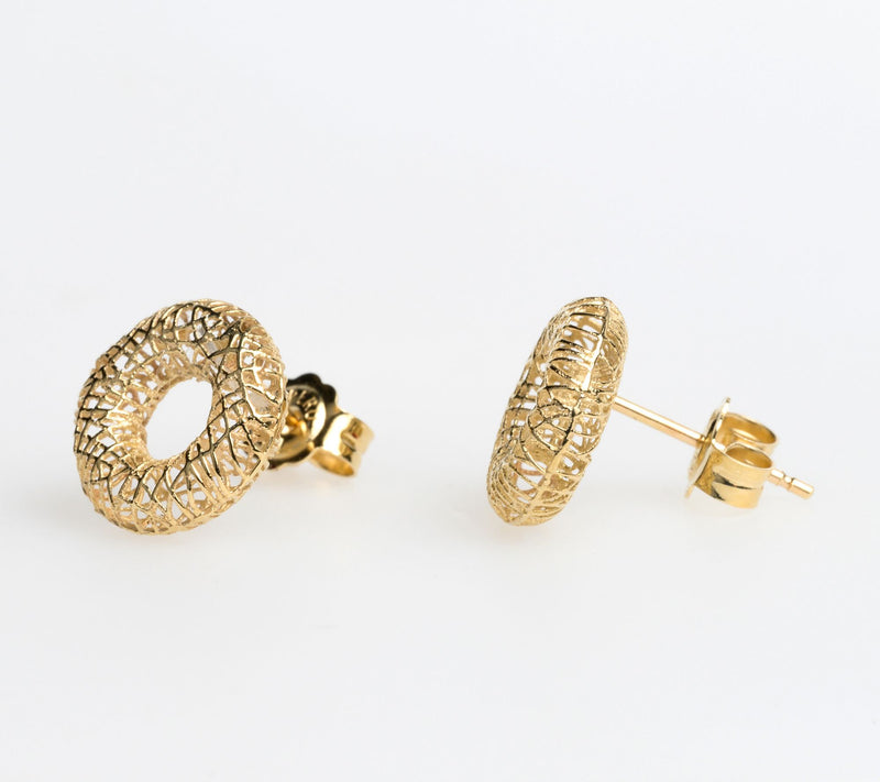 Alkeme 10K Gold Hollow Mesh Circle Stud Earring s — View 4
