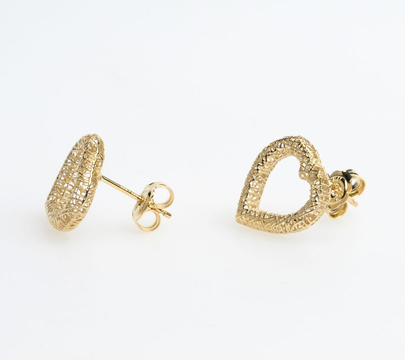 Alkeme 10K Gold Wire Mesh Heart Stud Earrings — View 4