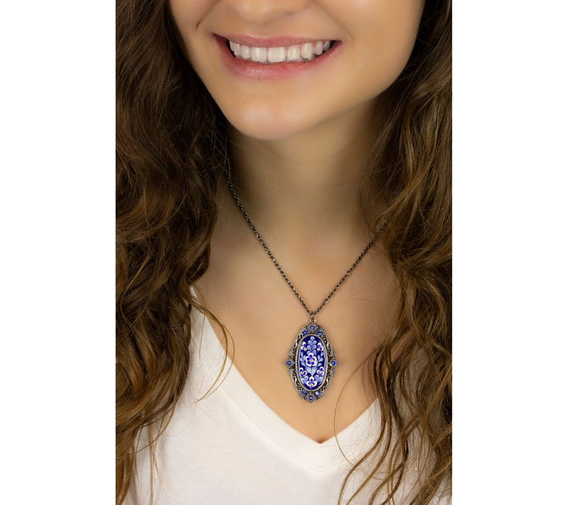 Anne Koplik Blue & White Crystal Pendant w/ Chan — View 4