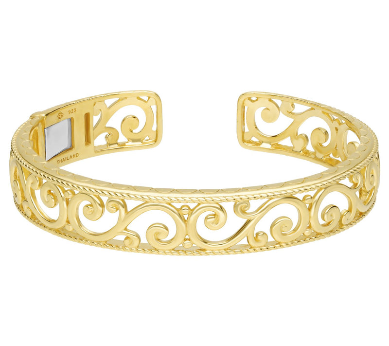 Elyse Ryan 14K Gold Clad Scroll Work Hinged Cuff — View 3