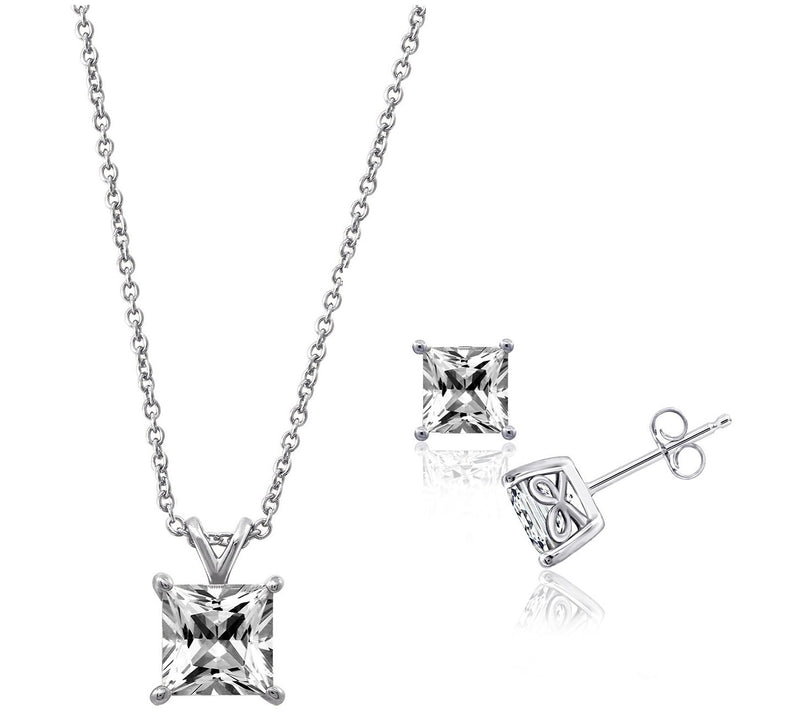 Diamonique Solitaire Pendant & Stud Earrings Set, Sterling — View 3