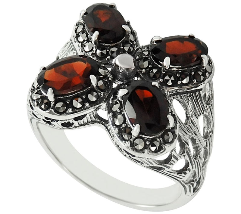 Suspicion Sterling Simulated Garnet & MarcasiteCross Ring — View 4