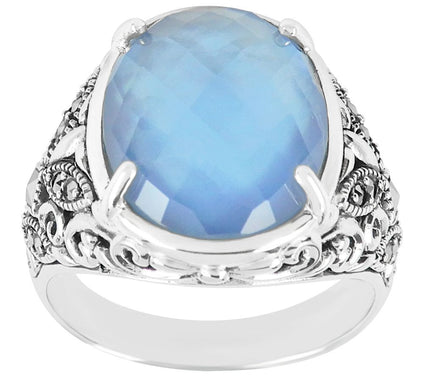Suspicion Sterling Blue Mother of Pearl & Marcasite Ring