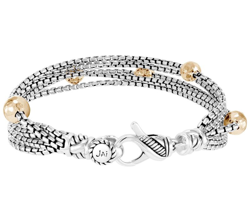 JAI Sterling & 14K Gold Multi-Strand Box C hainBracelet — View 2