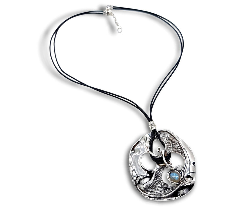 Hagit Sterling and Labradorite Statement Neckla ce on Leather — View 4