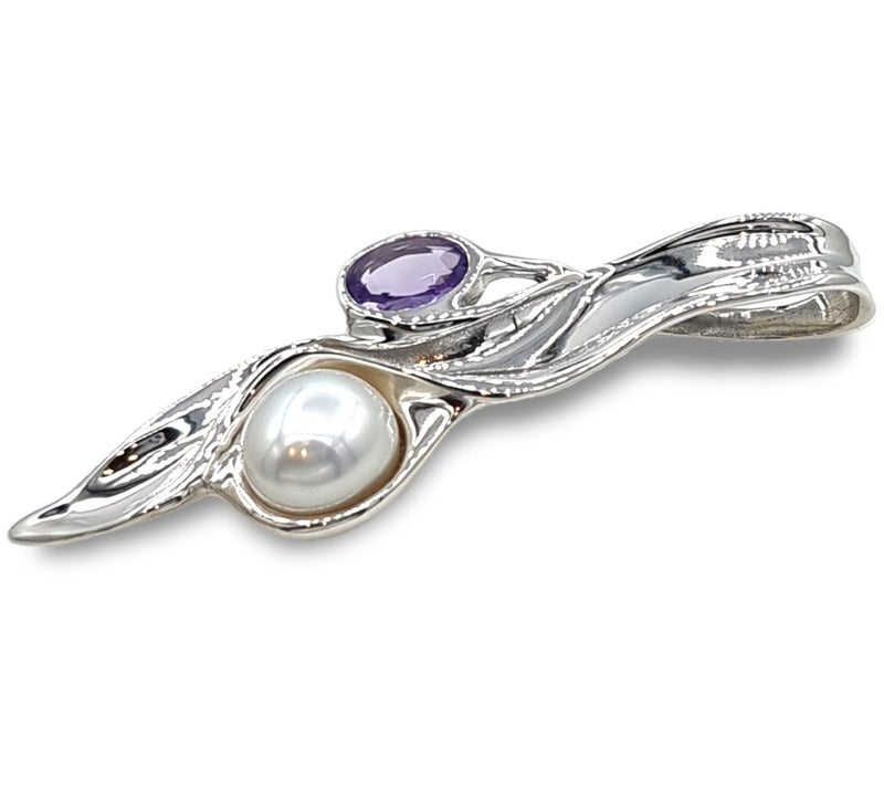 Hagit Sterling Silver Pendant with Cultured Pea rl & Gemstone — View 8