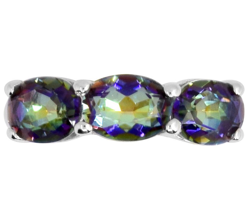 Blue Coated Quartz 3-Stone Ring, 925 Sterling — View 4