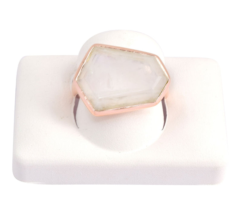 Affinity Gems 8.42 ct Hexagon Cut Rainbow Moonstone Ring, Rose — View 9
