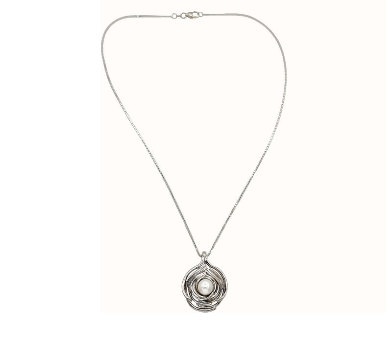 Hagit Sterling Silver & Pearl Wave Pendant w/ C hain — View 10