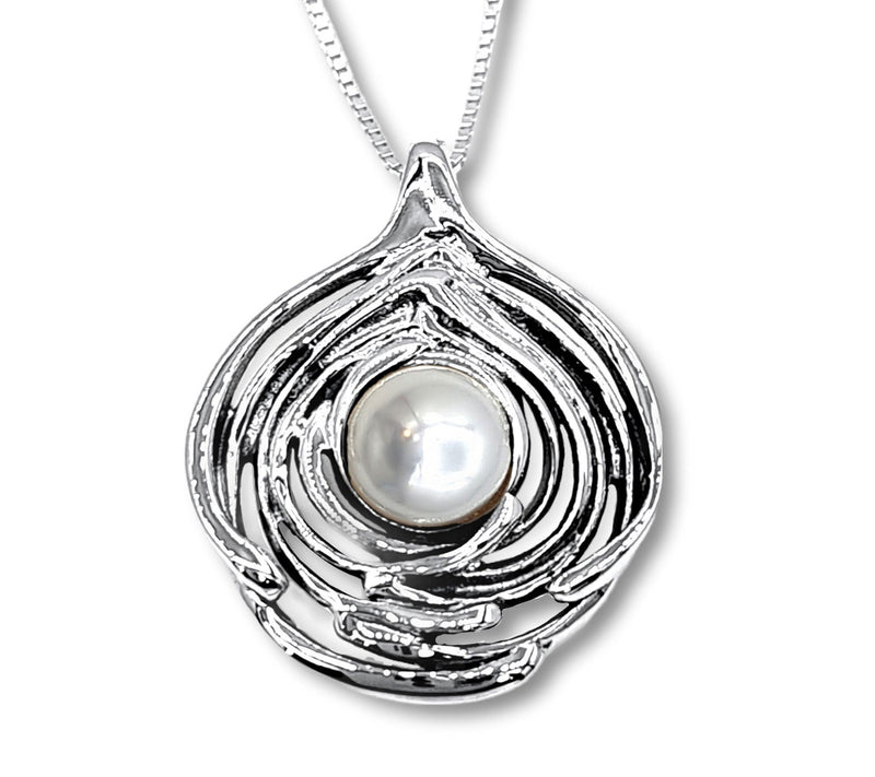 Hagit Sterling Silver & Pearl Wave Pendant w/ C hain — View 9