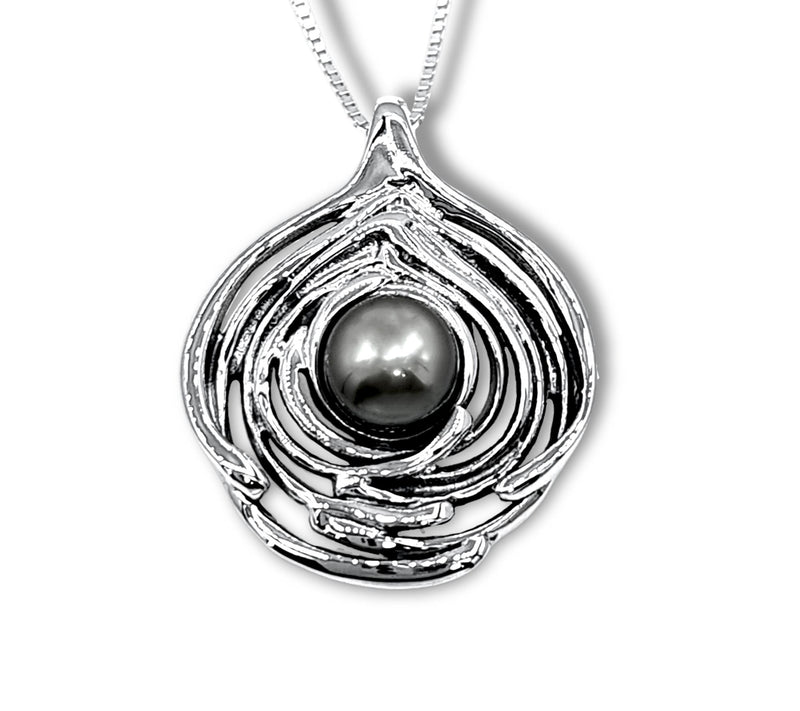 Hagit Sterling Silver & Pearl Wave Pendant w/ C hain — View 7