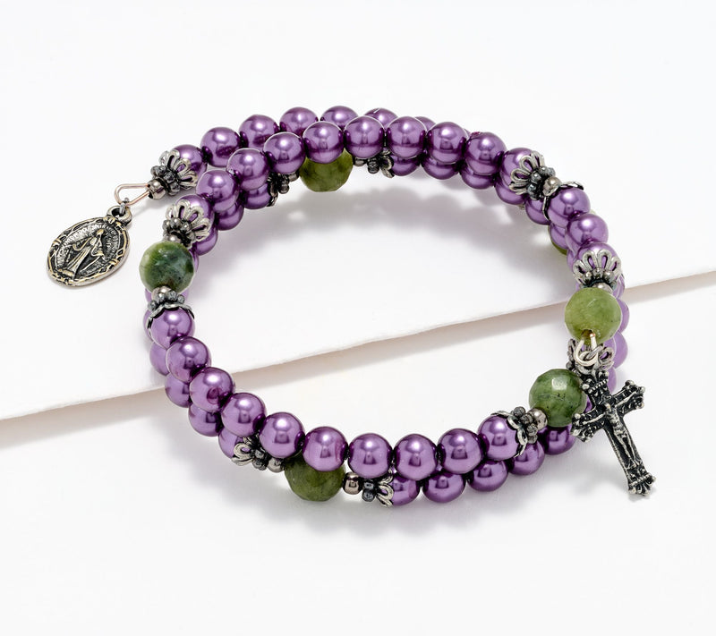 Connemara Marble Faux Pearl Coil Rosary Bracelet — View 9