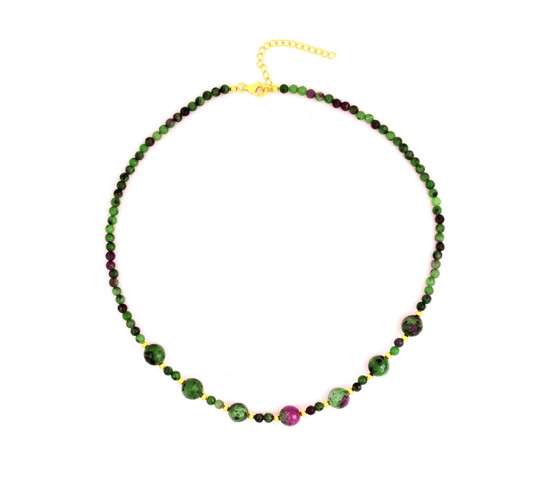 Sterling Silver & Ruby Ziosite Beaded Statement Necklace — Main view