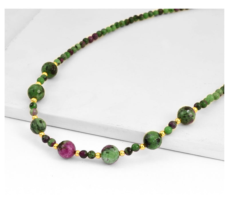 Sterling Silver & Ruby Ziosite Beaded Statement Necklace — View 8