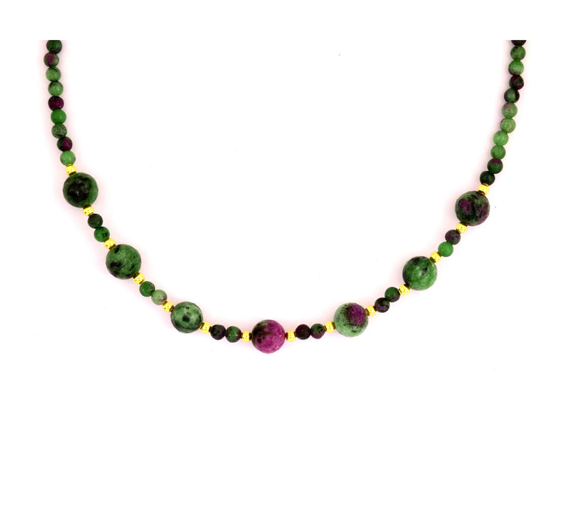 Sterling Silver & Ruby Ziosite Beaded Statement Necklace — View 4