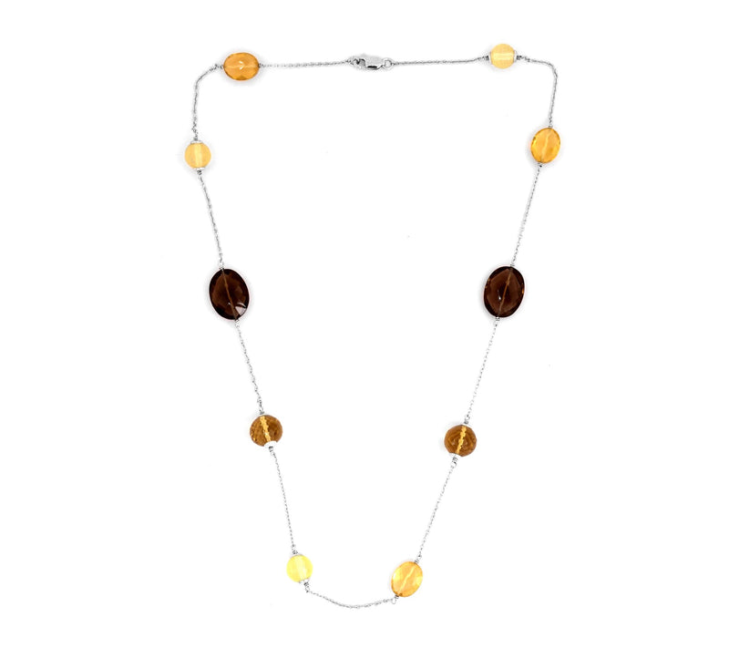 Lemon, Olive & Smoky Quartz Sterling Necklace — View 3